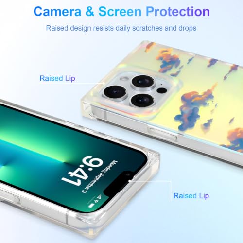 Cute Rectangle Case for iPhone 13 Pro Max Case, Iridescent Clouds | Twilight Sun Set Sky Pattern Design, Aesthetic Girly Matte Glitter Protective Phone Cover for Women Girls - size: iPhone 13 Pro Max