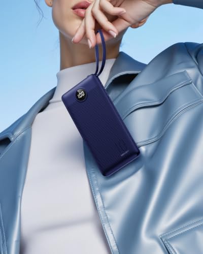 Portable Power Bank, Compact 10000mAh Portable Charger with 4 Cables, USB C Battery Pack 5 Outputs 2 Inputs LED Display Compatible with iPhone/Android & More (Navy Blue) - color: Navy Blue