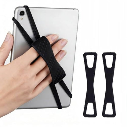 2 Pack Universal Tablet Hand Silicone Strap, Security Hand-Strap for 7-12" Kindle eReaders///Kobo/iPad Pro/Air/Lenovo/Galaxy Tab, Lightweight Black High-Elasticity Finger Grip Holder, Black - color: Black