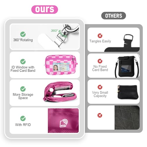 Tiostep Clip and Go Strap for Phone with Wallet Crossbody Phone Lanyard Adjustable and Detachable RFID Wristlet Wallet (Hot Pink Checkered, Large) - color: Hot Pink Checkered, size: Large