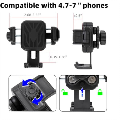 Motorcycle & Bike Phone Holder Mount with Vibration Dampener [Camera Friendly] [1-Second Lock & Release] [Aluminum Alloy Handlebar Clamp Base] for iPhone 17/16/15 Series, 4.7-7" Smartphones