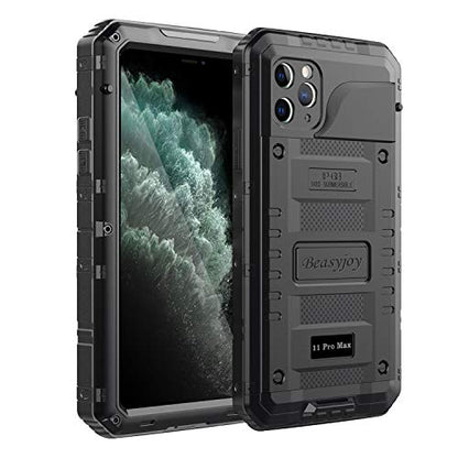 Beasyjoy for iPhone 11 Pro Max Case Waterproof Metal Case Heavy Duty Built-in Screen Full Body Protective Shockproof Military Grade Black - color: Black, size: iPhone 11 Pro Max