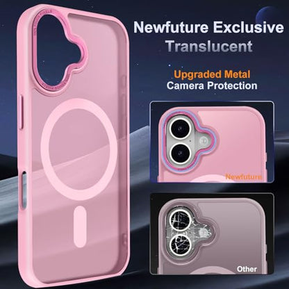 Newfuture Magnetic for iPhone 16 Case Matte Shockproof, Chalk Pink | Military Drop Protection, Slim Matte Anti-Fingerprint, Compatible with Magsafe, Camera Guard, Translucent Protective Cover - color: Chalk Pink, size: iPhone 16 6.1 inch