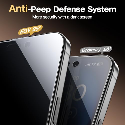EGV Compatible for iPhone 16/iPhone 15 Privacy Screen Protector [9H+ Military Grade Shatterproof & 100% Anti Spy], Privacy Screen iPhone 16/iPhone 15 Tempered Glass, Full Coverage Protection, 2 Packs - size: iPhone 16/15