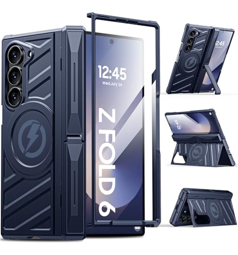 for Samsung Galaxy Z Fold 6 Case: Heavy Duty Armor Phone Case [Compatible with MagSafe][Hinge Protection][Dual Kickstand] Shockproof TPU+PC Cover for zfold 6 5G 2024 Blue - color: Blue