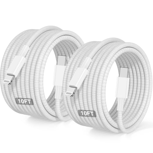 USB C to Lightning Cable Nylon Braided [Apple MFi Certified] -2Pack 10/10FT - color: White, size: 10ft+10ft