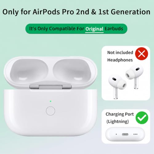 Replacement Charging Case for AirPods Pro 1 & 2 (A2190/A2084/A2083/A2968/A2700/A3047/A3048/A3049/A2931/A2698/A2699) –Lightning & Qi Wireless Charging – Bluetooth Pairing Button – Case Only