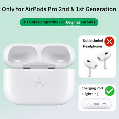 Replacement Charging Case for AirPods Pro 1 & 2 (A2190/A2084/A2083/A2968/A2700/A3047/A3048/A3049/A2931/A2698/A2699) –Lightning & Qi Wireless Charging – Bluetooth Pairing Button – Case Only