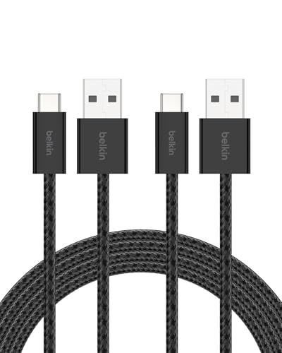 Belkin USB A to USB C 15W Braided Cable 2 Pack, 6.6ft iPhone Charger Cord - color: Black, style: 6.6 ft - 2 pack