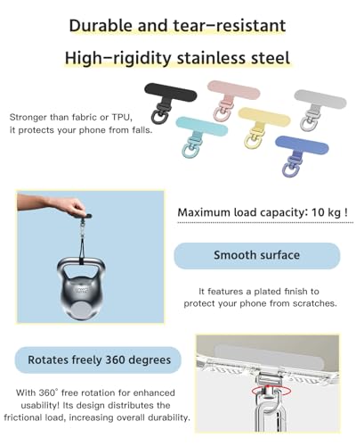2 Pack Stainless Steel Phone Tether Tabs - Sturdy Universal Lanyard Patches for phone cases - color: Gray Blue