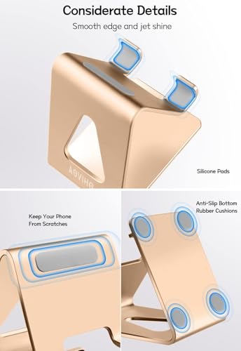Aoviho Cell Phone Stand for Desk, Aluminum Phone Holder, Rose Gold - color: Rose Gold