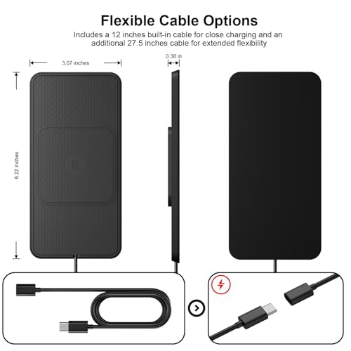 Wireless Car Charging Pad, Reestecqi 15W Fast Wireless Car Charger Pad Non Slip Charging Mat with 30cm Cable and 70cm Extension Compatible with iPhone 16 Pro/15/14/13 AirPods Samsung Google