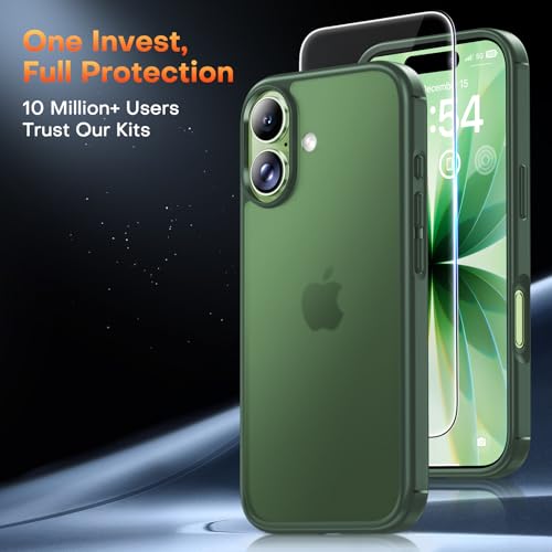 TAURI for iPhone 17 Case, Anti-Yellowing with Screen Protector, Translucent Matte Military-Grade Protection Shockproof Slim Phone Case for iPhone 17, Matte Green - color: F-Matte Green