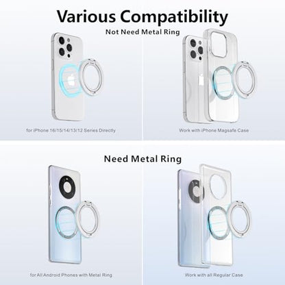 ZXM Magnetic Phone Ring Grip, for iPhone 17/16/15/14/13/12 (Silver) - color: Silver