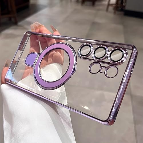Clear for Samsung Galaxy S25 Ultra Case Magnetic Invisible Stand Built-in Camera Lens Protector Compatible with MagSafe Case Cover for Galaxy S25 Ultra,Purple - color: Purple, size: for Samsung S25 Ultra