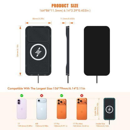 Wireless Car Charger,15w Fast Car Wireless Chargers Charging pad Non Slip Charger for Car Wireless Phone Charger for iPhone 17/16/15/14/13/12 Pro, SE3/SE2/XS/X/XR/8, 100cm Cable - color: Black-100cm Cable