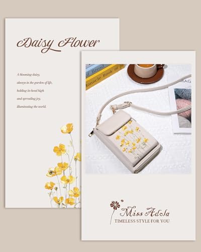 Miss Adola Phone Purse for Women Leather Crossbody Bag | Large Phone Pocket, Magnetic Snap, Zipper Pocket, 4 Card Slots, Adjustable Shoulder Strap, Leather Small Purse for Daily Use - color: Daisy