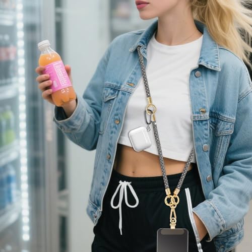 ABJFJE Crystal Phone Lanyard Crossbody & Wrist Strap Phone Strap Crossbody & Wrist Lanyard Anti Theft Phone Strap for Women - color: Grey