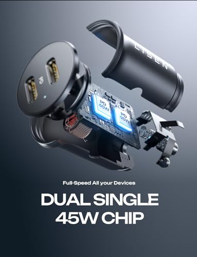 LISEN 90W USB C Car Charger USB C Fast Charge,45W PD&QC3.0 Fast Car Charger - color: Black, size: 1 Pack
