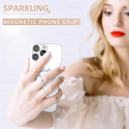 Pikabo Magnetic Phone Ring Holder for MagSafe, Glitter Phone Grip Stand - color: Glitter Blue
