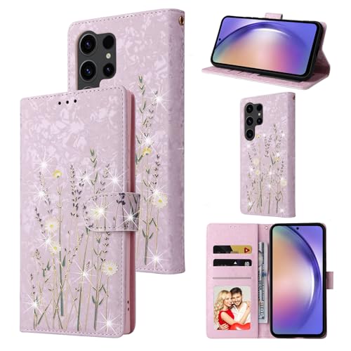 UEEBAI Wallet Case for Samsung Galaxy S23 Ultra 5G, PU Leather Phone Case Kickstand RFID Blocking Flip Case Card Slots Wrist Strap Relief Engraved Pattern Magnetic Closure Flower Folio Case, Lavender - color: Lavender, size: Samsung Galaxy S23 Ultra 5G