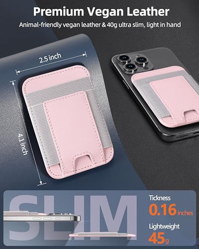 Upgraded for Magsafe Wallet, 7 Card Holder, RFID Blocking, Strongest Magnet - color: Pink-Upgraded