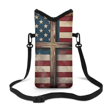Small Cell Phone Crossbody Bag for Women Men Waterproof Neoprene Phone Bag Purse with Shoulder Strap Multifunctional Travel Bag for Cellphone, Keys, Lipstick, American Flag Cross Pattern - color: American Flag Cross Pattern