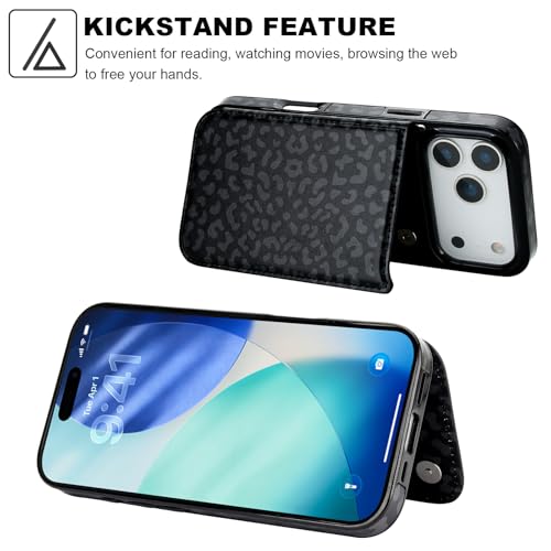 HAOPINSH Wallet Case with Card Holder for iPhone 17 Pro Max, Black Leopard Cheetah Pattern Back Flip Folio PU Leather Kickstand Card Slots Case for Women Girls Shockproof 6.9" - color: Black Leopard