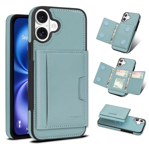 for iPhone 16 Wallet Case, 2-in-1 Detachable Phone Case, Card Holder RFID Blocking, Fashionable Faux Leather Card Slot & Folding Design (Blue 6.1'') - color: Blue, size: iPhone 16