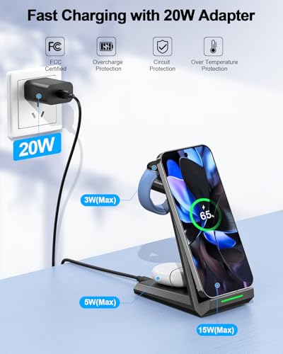 NANAMI 3 in 1 Wireless Charging Station Charger Dock for Google Devices - color: Black
