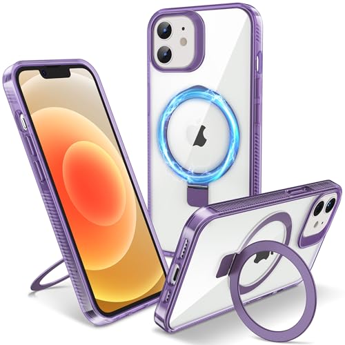 Magnetic Case for iPhone 12/12 Pro - [Built-in Invisible Stand] [Compatible with MagSafe] [Military Grade Drop Protection] Anti-Yellowing Hard Back Silicone Edge Cover, 6.1", Clear Purple - color: Clear Purple, size: iPhone 12/12 Pro 6.1''