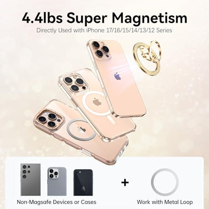 (Flexible Rotation) GUAGUA Magnetic Phone Ring for MagSafe Grip [Super Magnet] Stylish Ring Holder Stand, Mag Safe Accessories for iPhone 17 16 15 14 Pro Max Plus Air, Gold - color: Gold