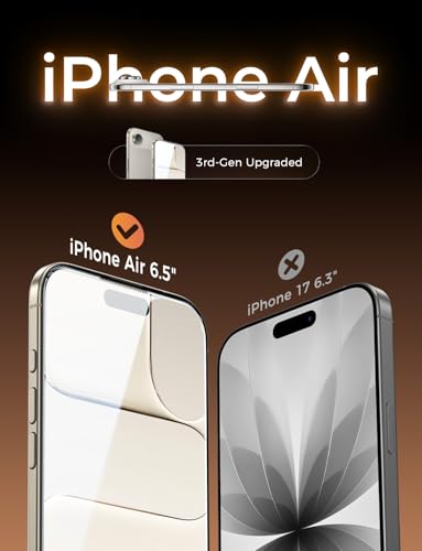 MAGIC JOHN 3rd Gen Upgraded for iPhone Air Screen Protector 6.5 Inch,HD Clear,Shatterproof Tempered Film,Auto Dust-Elimination,Bubble Free,Easy Installation,2 Pack - size: iPhone Air 6.5inch