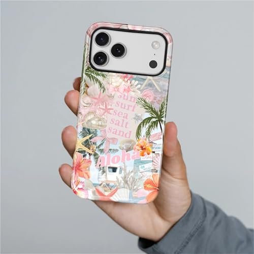 Case for iPhone 17 Pro Max, Cute Phone Case, Aloha Summer Collage | Hybrid 2-Layer Phone Cover，Military-Grade Protection Durable Shockproof Anti-Scratch Cases - color: Pink Aloha Summer Collage, size: Iphone 17 Pro Max