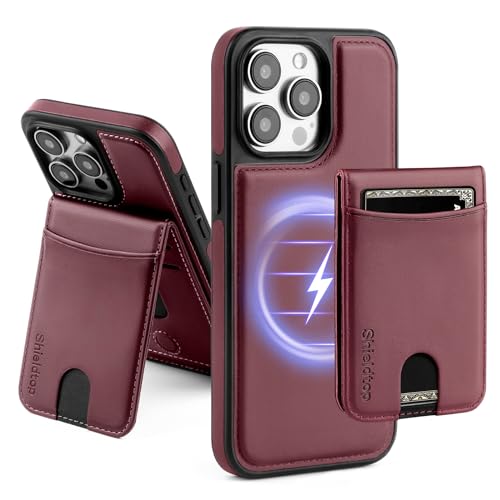 Shieldtop Compatible with MagSafe iPhone 14 Pro Wallet Case,Wine Red | 2 in 1 Detachable Magnetic,Credit Card Holder Slots,RFID Blocking,PU Leather,Kickstand,Flip Folio Phone Cover for Men & Women - color: Wine Red, size: iPhone 14 Pro 6.1"