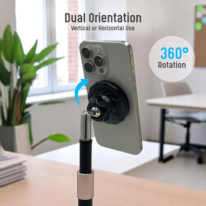 GALVANOX Magnetic Fast-Charging Desk Phone Stand (Adjustable Height) Compatible with MagSafe, Tall Wireless Charger, Heavy Metal Base (15W) Desktop iPhone Holder, Great for Office/Video Calls