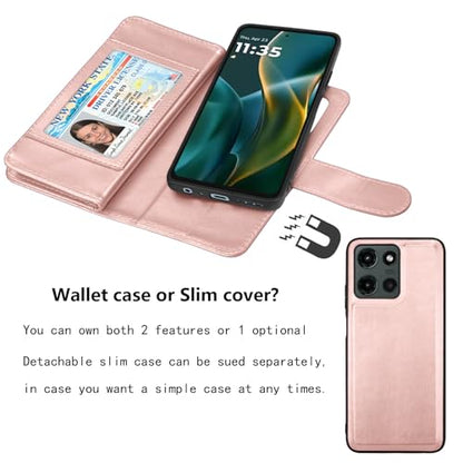Njjex Wallet Case for Motorola Moto G 5G 2025, for Moto G 5G 2025 Case, [9 Card Slots] PU Leather ID Credit Card Holder Folio Flip [Detachable] Kickstand Magnetic Phone Cover & Lanyard [Rose Gold] - color: Rose Gold