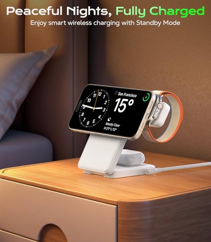 Meifigno 3 in 1 Foldable Wireless Charger for Apple Multiple Devices, White - color: White