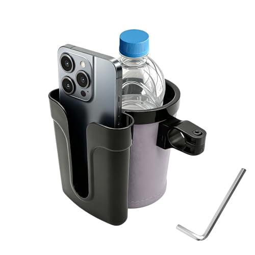 Bike Cup Holder, Bicycle Handlebar Water Bottle Holders with Cell Phone Keys Holder, Universal Drink Bottle Cage for Bike Motorcycle Scooter Stroller Walker Wheelchair (Black & Gray) - color: Black & Gray
