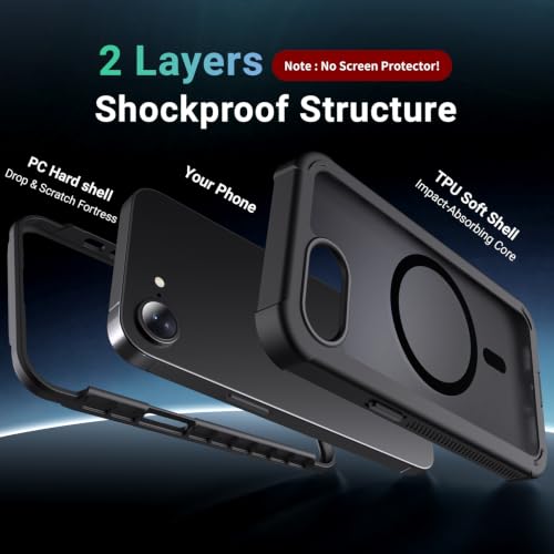 jaroco Magnetic for iPhone 17e Case& iPhone 16e Case Black | Compatible with MagSafe,Military Grade Drop Protection,Translucent Matte,Non-Slip,Shockproof 2-Layer Durable Bumper Case - color: Black, size: iPhone 17e/16e