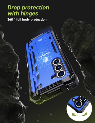 KJSK for Samsung Galaxy Z Fold 5 Case,with S Pen Holder+Belt Clip Holster+Built-in Kickstand+Hinge Protection,Heavy Duty Military Grade Drop Proof Case for Galaxy Z Fold 5(Blue) - color: Blue