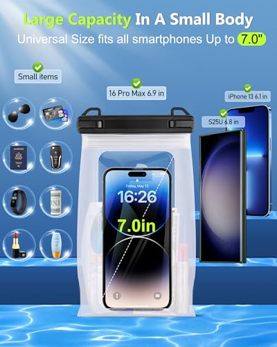 PEDVSTY Waterproof Phone Pouch Floating, Double Seals, Expandable Space | IPX8 Waterproof Bag, Kayak Beach Ship Cruise Essentials, Cell Phone Dry Bag for iPhone 17 Pro Max Galaxy S26，Up to 7.2"，White - color: White, size: Regular (Up to 7.2")