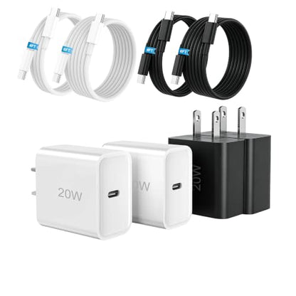 i Phone 17 Charger Fast Charging,USB c Charger,wall Charger with 6ft Cables (White and Black, 4ft and 6ft) - color: White and Black, size: 4ft and 6ft