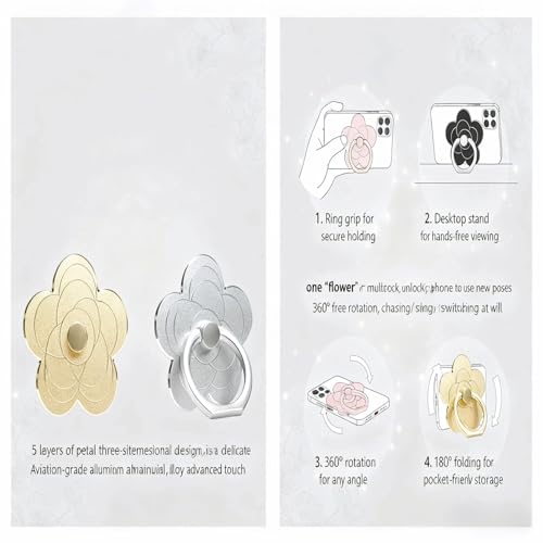 4 Pcs Cell Phone Ring Holder Flower,360 Rotate and 180°Angle Adjustable Metal Finger Ring Socket Grip Kickstand for Smartphones