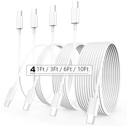 USB C to USB C Cable 4-Pack [1+3+6+10FT], 60W PD Fast Charging Cord for iPhone 17 16 15 Pro Max Plus, iPad Pro Air, MacBook, Samsung Galaxy S26 S25 S24, Switch