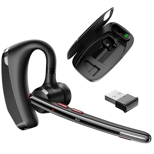 Bluetooth Headset V5.3, Wireless Headset with Dual Noise-Canceling Mics, Portable Charging Case, 300H Standby Time, Hands Free Headphones for PC/Cell Phones, Trucker/Office/Work