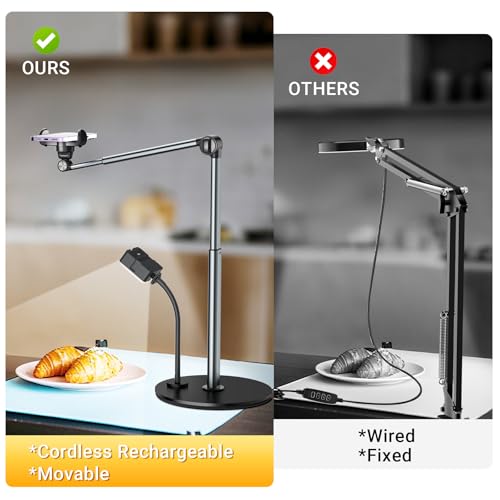 Overhead Phone Mount with Rechargeable Light for Content Creators, Filming
