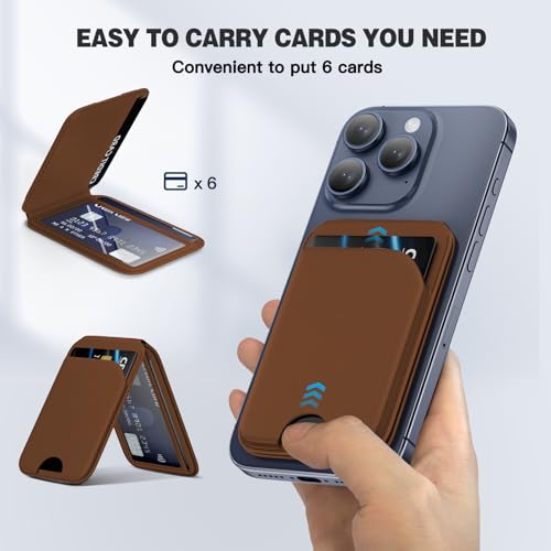 QYQBOON Mag-Safe Wallet for iPhone - Lightweight Magnetic Phone Wallet Stand With Adjustable Leather Card Holder for iPhone 17/16/15/14/13/12 Series, Not for Mini (Brown) - color: Brown