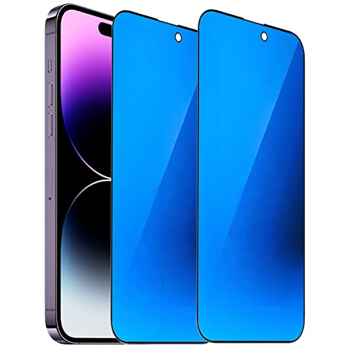 2 Pack Anti-Blue Privacy Tempered Glass for iPhone 14 Pro Max Mirror Anti-Spy Screen Protector Anti-Peeping Film Electroplated 6.7 inch (Blue) - size: For iPhone 14 Pro Max