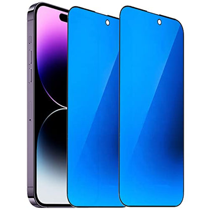 2 Pack Anti-Blue Privacy Tempered Glass for iPhone 14 Pro Max Mirror Anti-Spy Screen Protector Anti-Peeping Film Electroplated 6.7 inch (Blue) - size: For iPhone 14 Pro Max